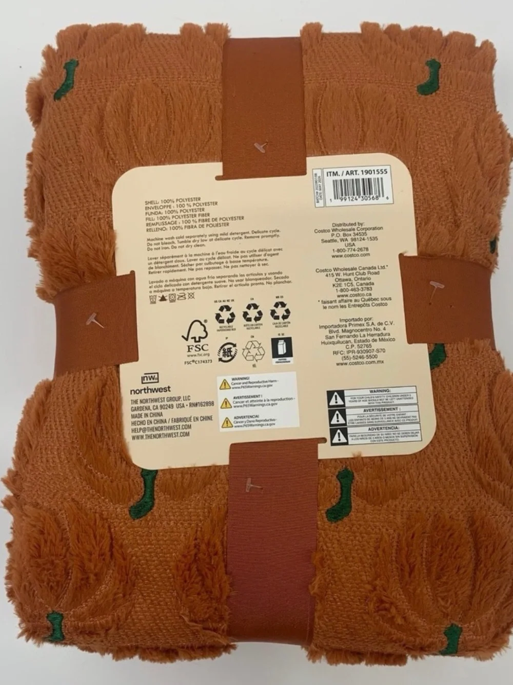NWT COSTCO FAUX FUR HALLOWEEN FALL THROW PUMPKIN